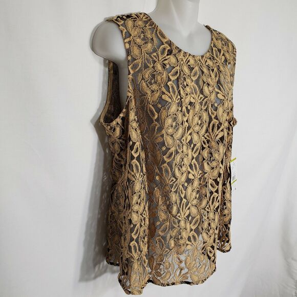 Evan Picone Womens Tank Top Size 14 Mesh Sheer Round Neck Sleeveless Career Tan - Picture 4 of 11